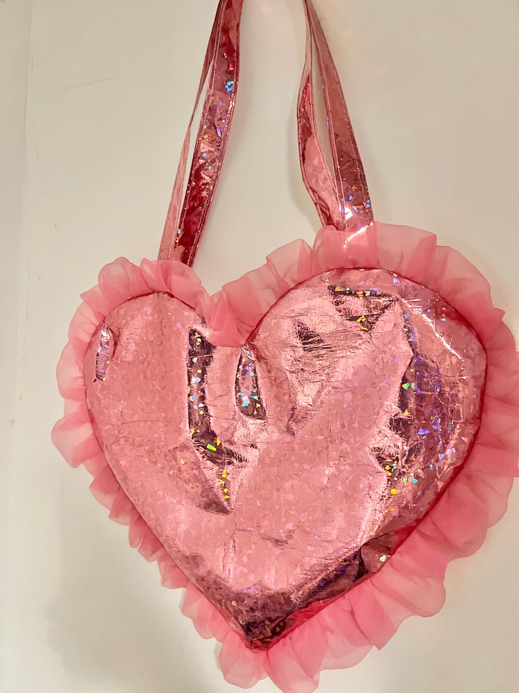 Image of Pink Shiny Disco Ball Heart Bag ✨💖🪩