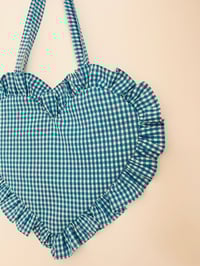 Image 3 of Heart-Shaped Blue & White Gingham Bag with Matching Ruffle Trim