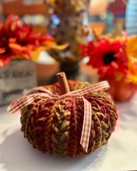 Image 1 of Medium Wheat Stitch Pumpkin/ Autumn Stripes 