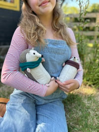 Image 5 of Handmade toy linen and tweed hedgehog with lambswool scarf