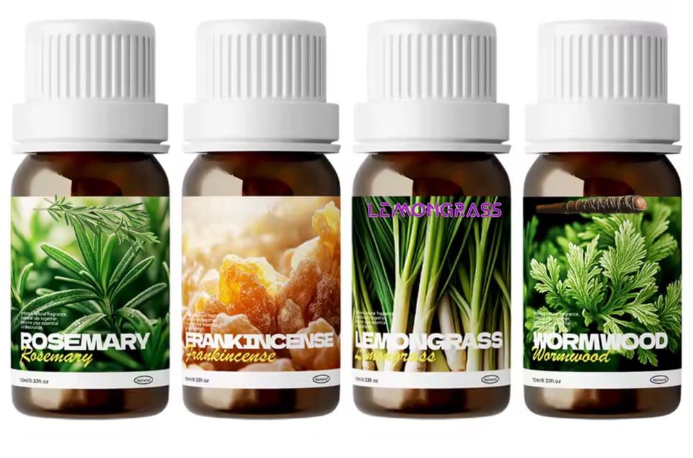 Image of 100% Essential Oil- 4 pack Rosemary/Frankincense/Lemongrass/Wormwood