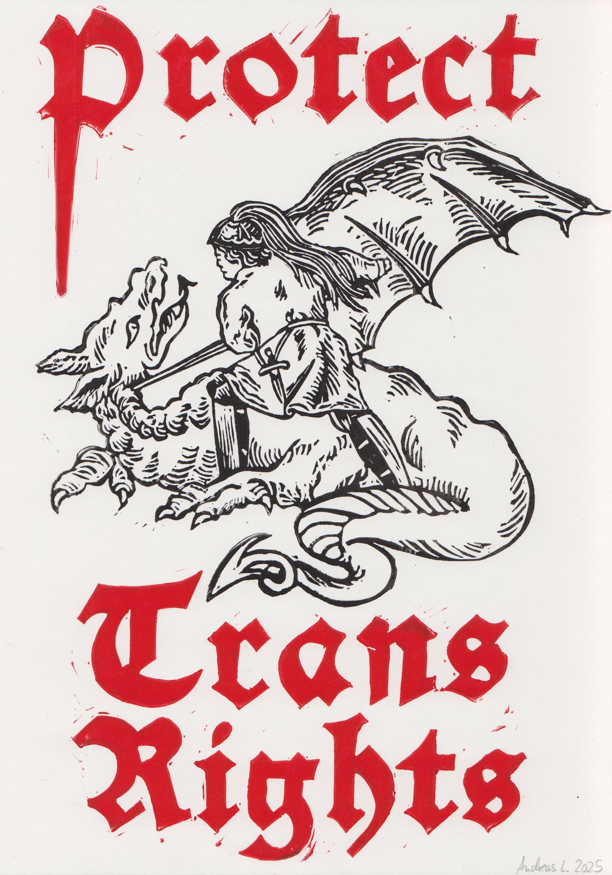 Image of Trans Rights Lino print