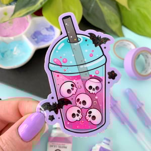 Image of GLITTER Pink Skull Boba STICKER