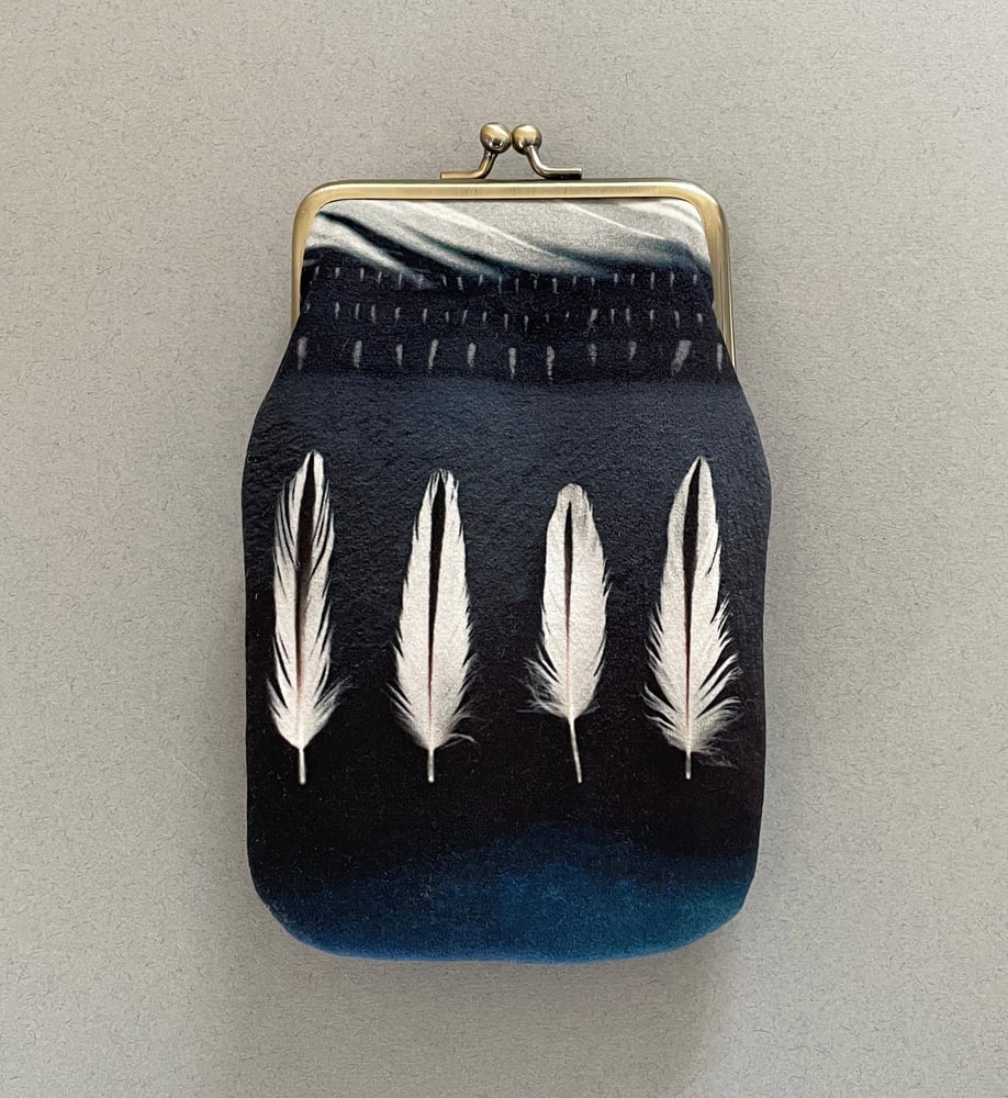 Image of Oystercatcher feathers, velvet glasses case with kisslock frame