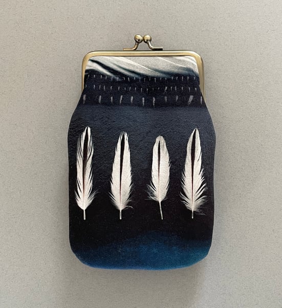 Image of Oystercatcher feathers, velvet glasses case with kisslock frame