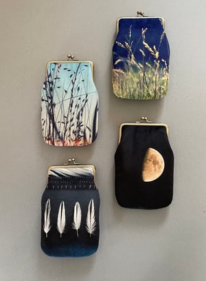 Image of Oystercatcher feathers, velvet glasses case with kisslock frame