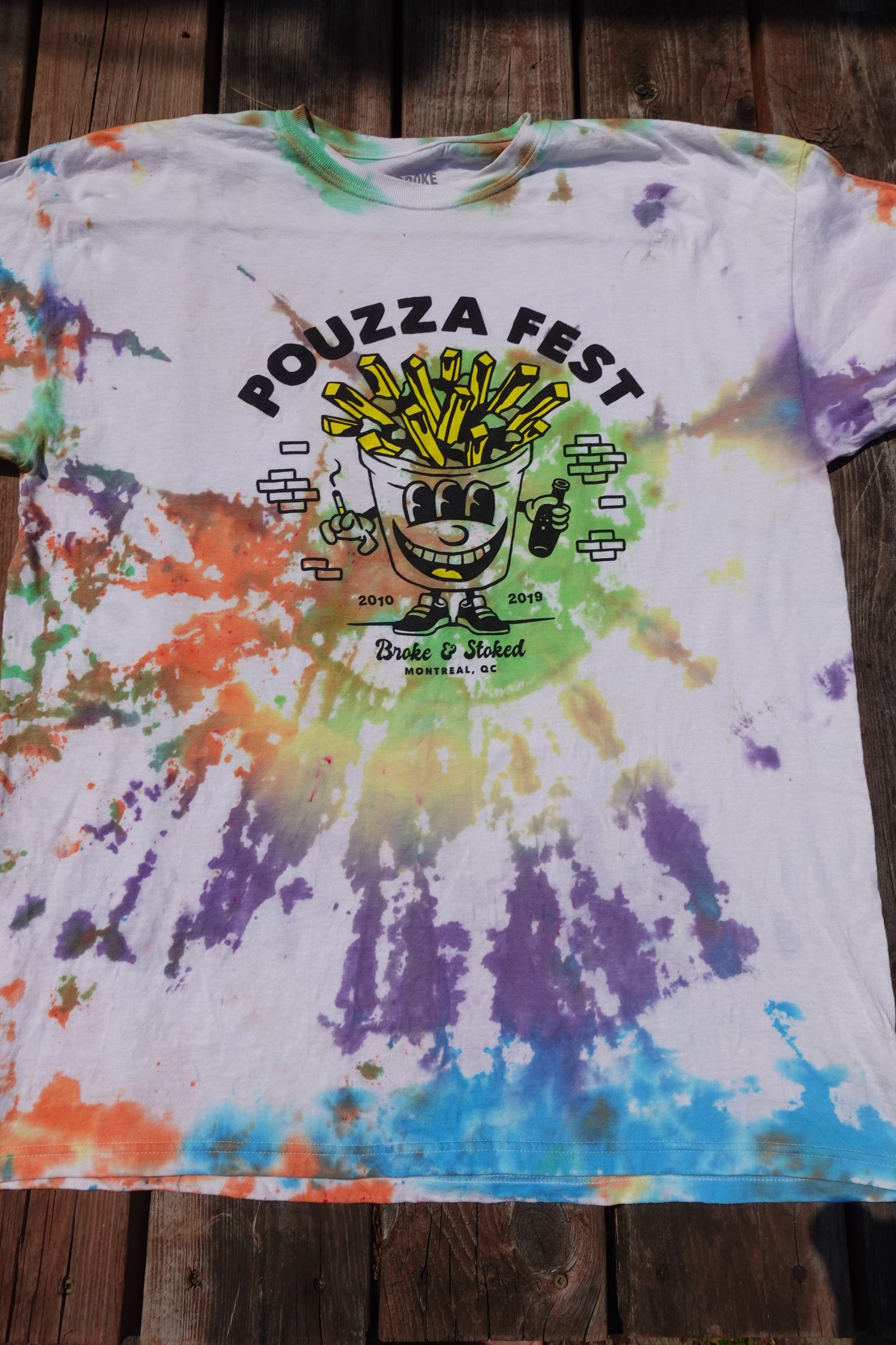Image of Pouzza x Broke n Stoked Tie Dye T-shirt ( ONE OF A KIND - XL )
