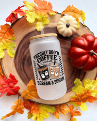 Image 1 of Freshly Boo'd Coffee w/scream and sugar Glass Can/Mug