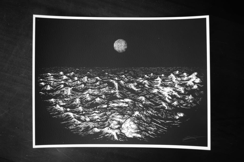 Image of heavenly body o'er a primordial sea