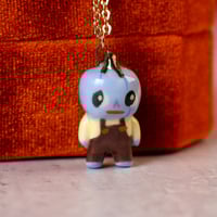 Brown Overalled Blue Pumpkinhead Necklace