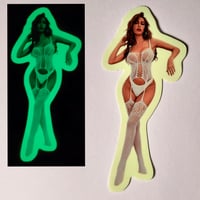Image 1 of Gorgeous Voluptuous Woman In A White Fishnet Bodystocking Glossy Finish Glow In The Dark Sticker