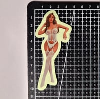 Image 2 of Gorgeous Voluptuous Woman In A White Fishnet Bodystocking Glossy Finish Glow In The Dark Sticker