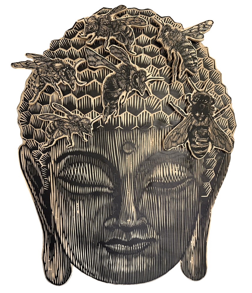 Image of Osmeivy Ortega | BUDDHA BEES woodblock