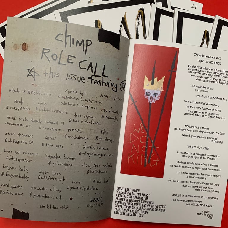 Chimp. Bone. Death. Vol.5 “oops… all NO KINGS” FREE ZINE only pay shipping Image 2