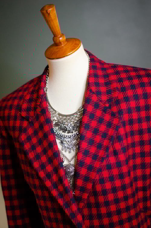 Image of Vintage Melanee Tartan Red/Navy Plaid Blazer 