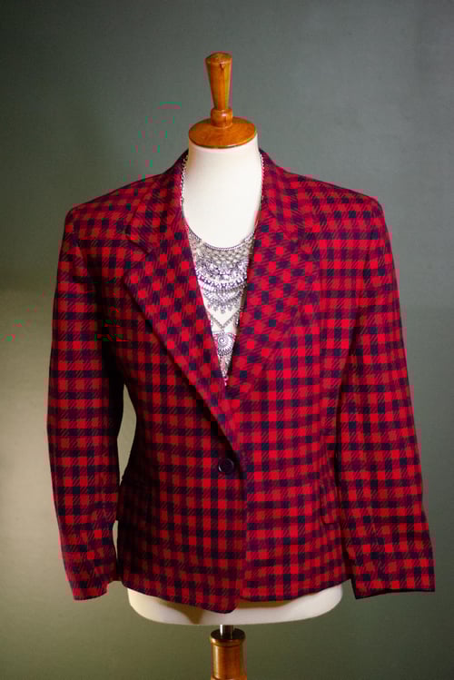 Image of Vintage Melanee Tartan Red/Navy Plaid Blazer 