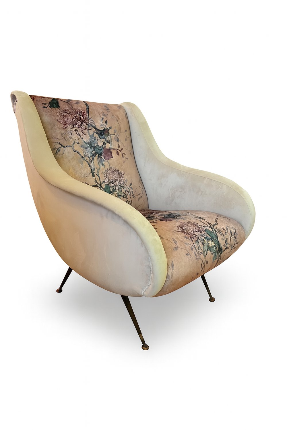 Image of Poltrona "a guscio" anni '50 rivestita in velluto decorativo 