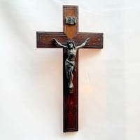 Image 1 of Grand Crucifix Antique - Jésus Christ sur la Croix - Bronze Doré & Chêne - Fin XIXe 