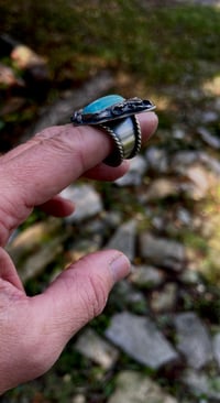 Image 5 of The Buffalo Ring - Double Buffalo Skull Thunderbird Turquoise Sterling 