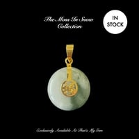 Image 1 of 10K Moss In Snow Jade Mini Fu Fuku Fortune Zhong Disc Pendant