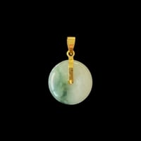 Image 3 of 10K Moss In Snow Jade Mini Fu Fuku Fortune Zhong Disc Pendant