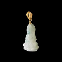 Image 2 of 10K Moss In Snow Jade Kuan Yin Pendant