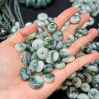 Image 4 of 10K Moss In Snow Jade Mini Fu Fuku Fortune Zhong Disc Pendant