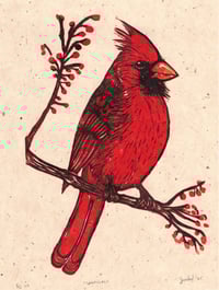 Image 1 of Cardinal Linocut Print 7.5 x 9.5" 