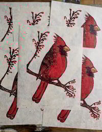 Image 3 of Cardinal Linocut Print 7.5 x 9.5" 