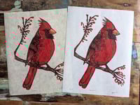 Image 5 of Cardinal Linocut Print 7.5 x 9.5" 