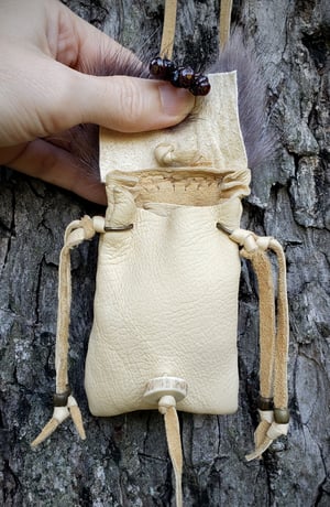 Image of Deerskin and Black Wolf Pouch with Gemstones
