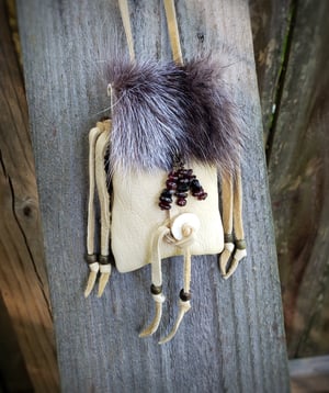 Image of Deerskin and Black Wolf Pouch with Gemstones