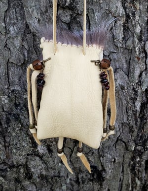 Image of Deerskin and Black Wolf Pouch with Gemstones