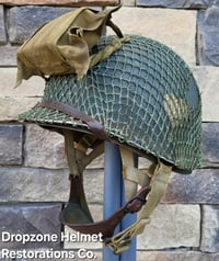 Image 7 of WWII M2 101st Airborne Helmet 502nd PIR NCO D-bale Front Seam & Paratrooper liner. 1st Aid Kit.