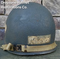 Image 8 of WWII M2 101st Airborne Helmet 502nd PIR NCO D-bale Front Seam & Paratrooper liner. 1st Aid Kit.