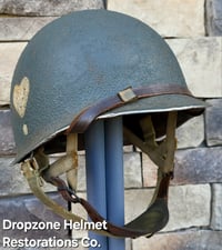 Image 3 of WWII M2 101st Airborne Helmet 502nd PIR NCO D-bale Front Seam & Paratrooper liner. 1st Aid Kit.