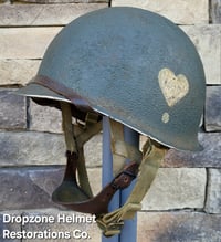 Image 1 of WWII M2 101st Airborne Helmet 502nd PIR NCO D-bale Front Seam & Paratrooper liner. 1st Aid Kit.