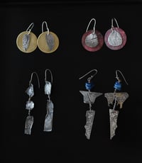 Image 2 of Silver and Brass Leaf Impression Earrings