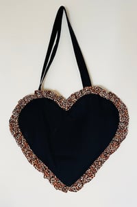 Image 2 of Black Heart Tote with Leopard Print Ruffle – Y2K Statement Bag