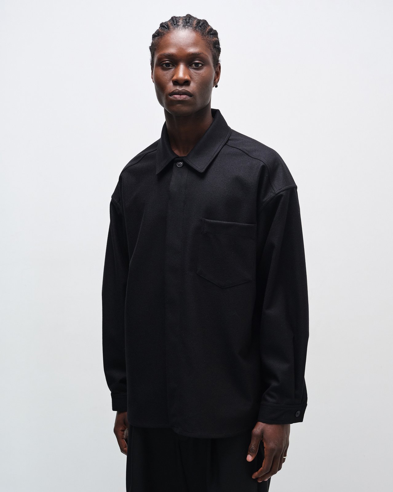 lownn シャツ　48 Lownn — Black Flannel Wool Minimal Shirt