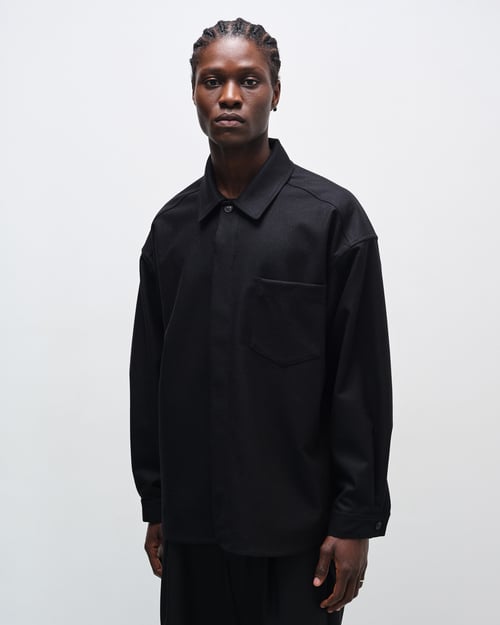 Image of Black Flannel Wool Minimal Shirt