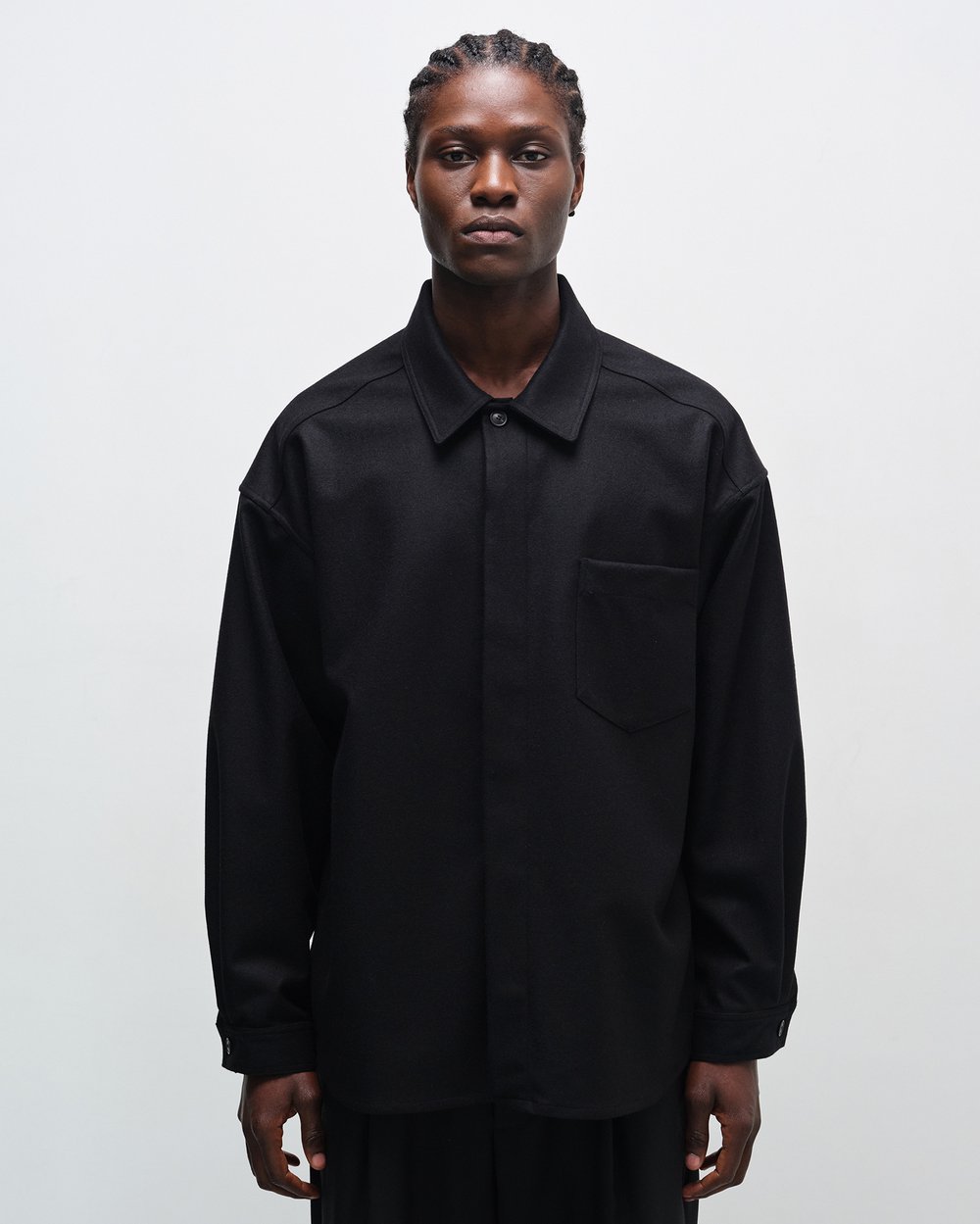 Image of Black Flannel Wool Minimal Shirt