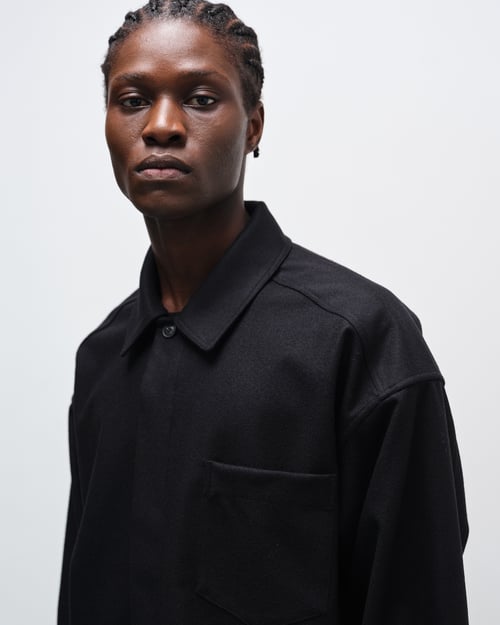 Image of Black Flannel Wool Minimal Shirt