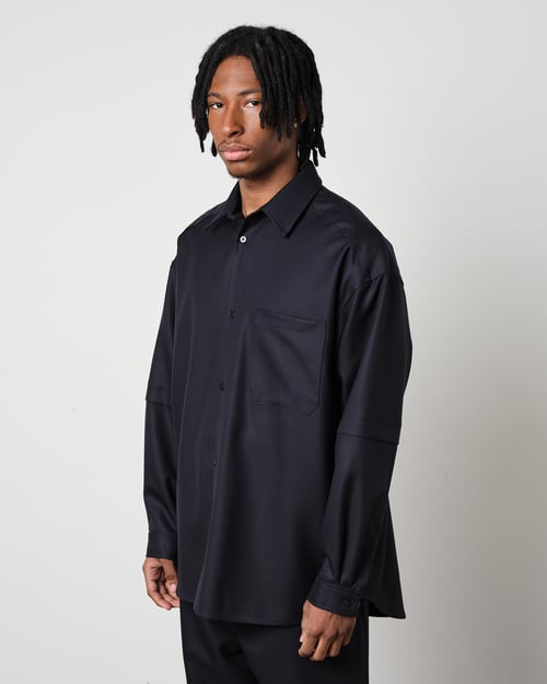 Image of Navy Wool Twill Layered Shirt