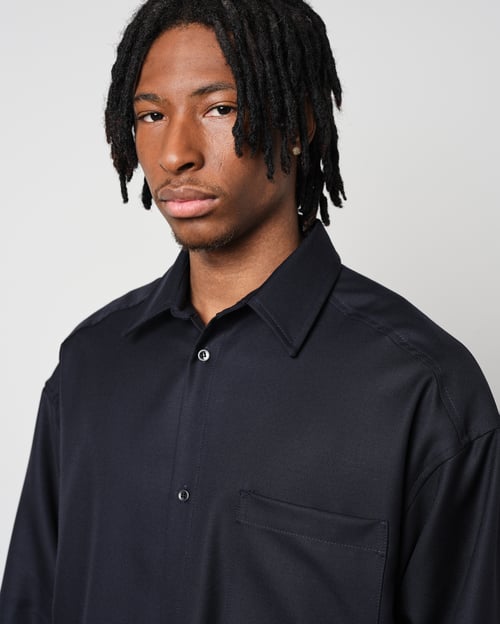 Image of Navy Wool Twill Layered Shirt