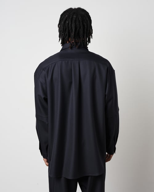 Image of Navy Wool Twill Layered Shirt