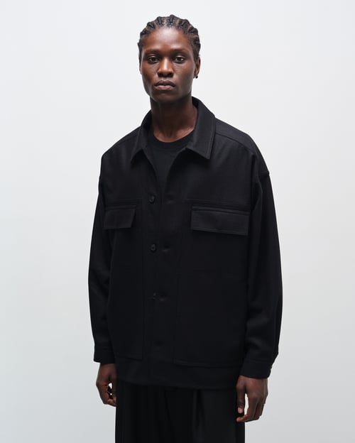 Image of Black Flannel Wool Paneled Jacket