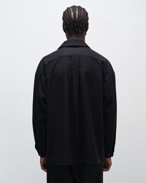 Image of Black Flannel Wool Paneled Jacket