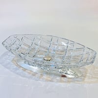 Image 1 of Coupe à fruits Art Déco en cristal taillé & métal argenté HUSSER vintage 960 - Plat