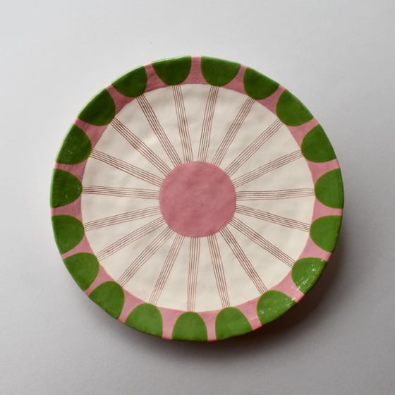 Image of Green and Pink Flower Plate